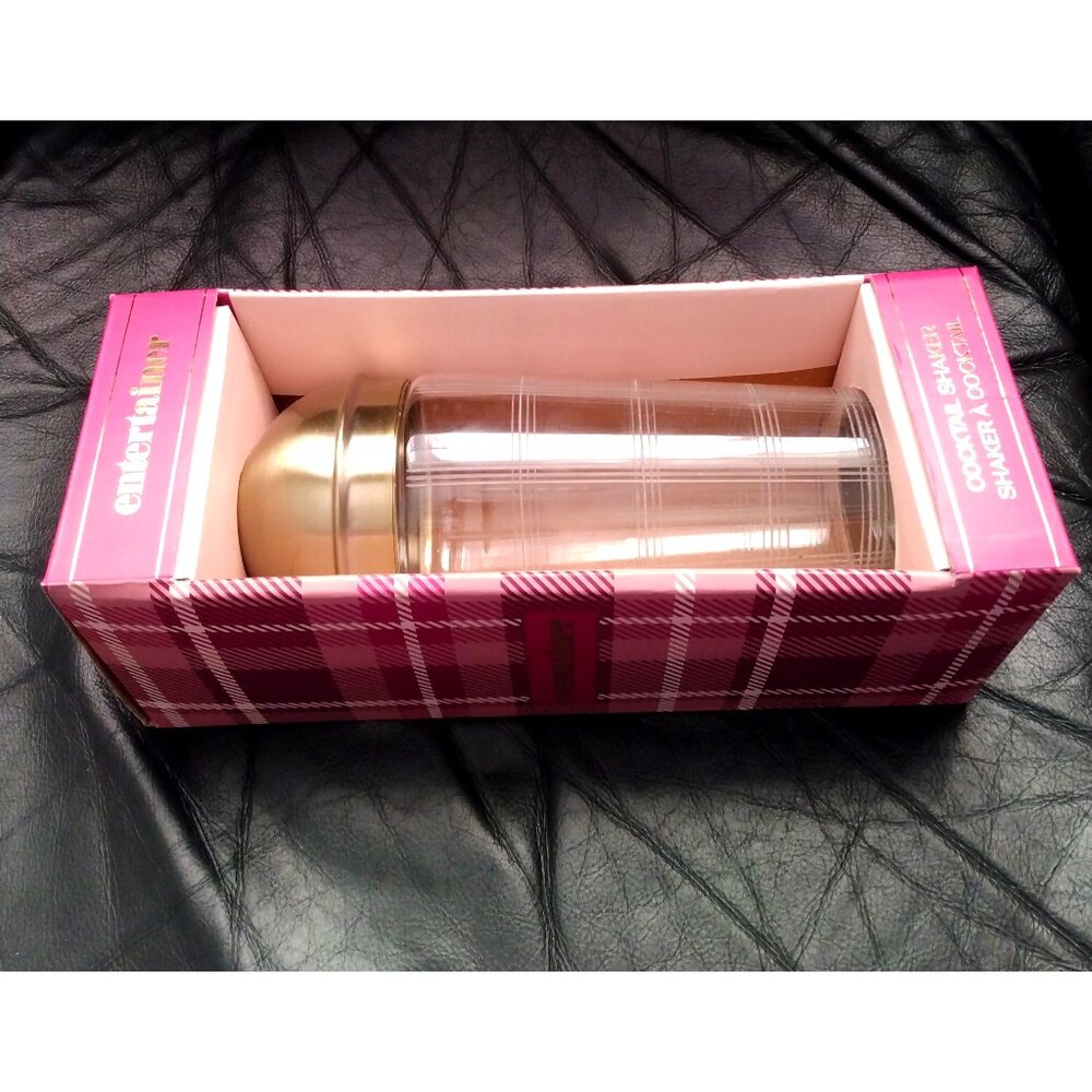 Plaid Glass Cocktail Shaker with Gold Lid 25oz by Entertainer